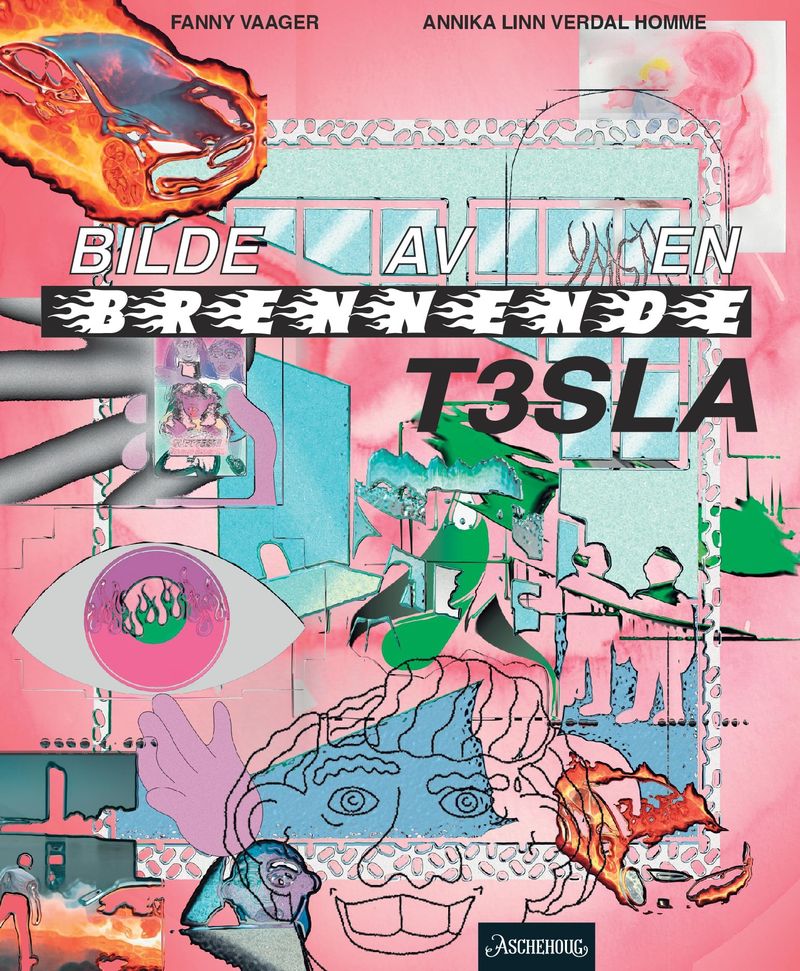 Bilde av en brennende Tesla