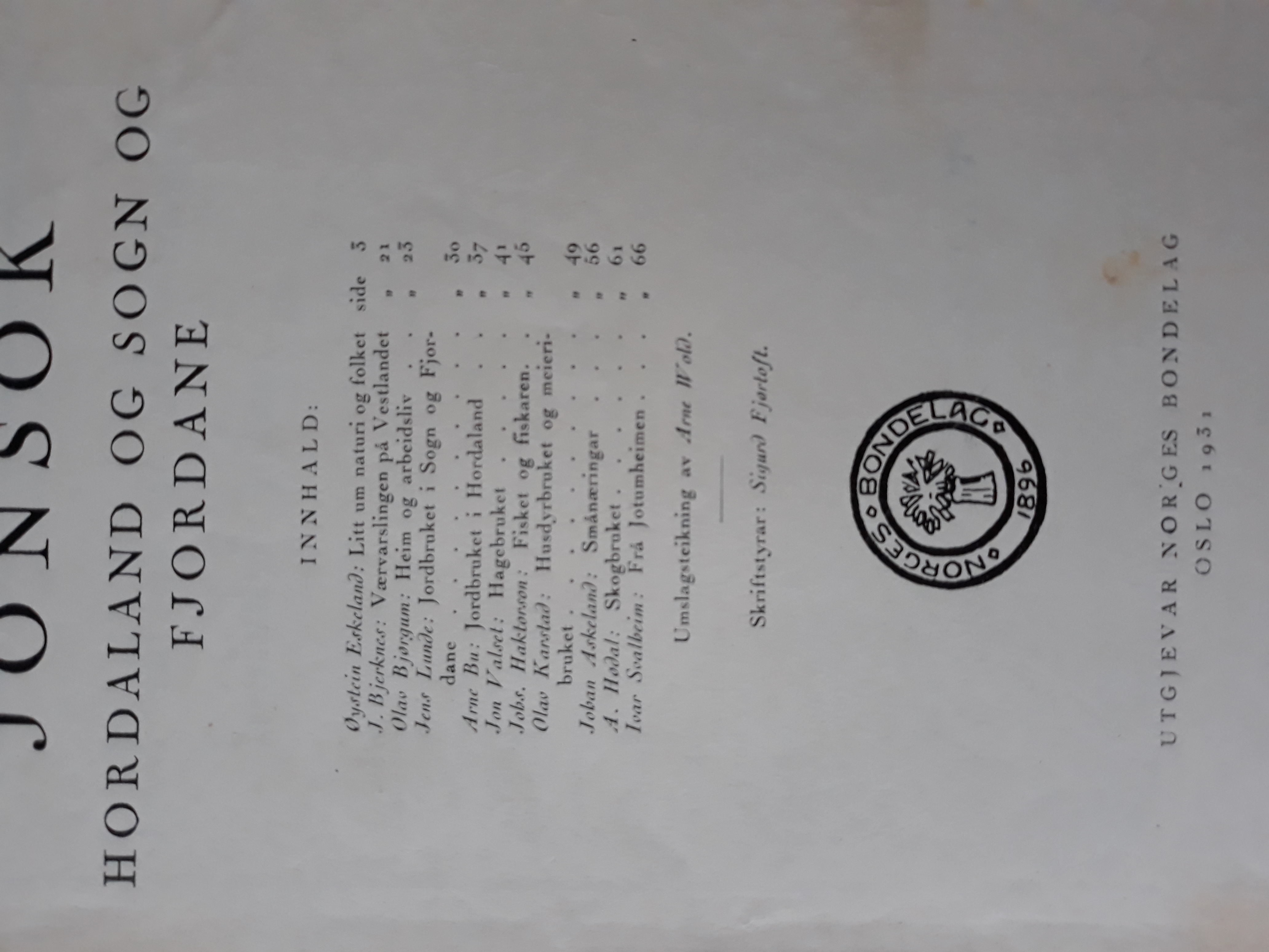 Jonsok 1931. Hordaland og Sogn og Fjordane
