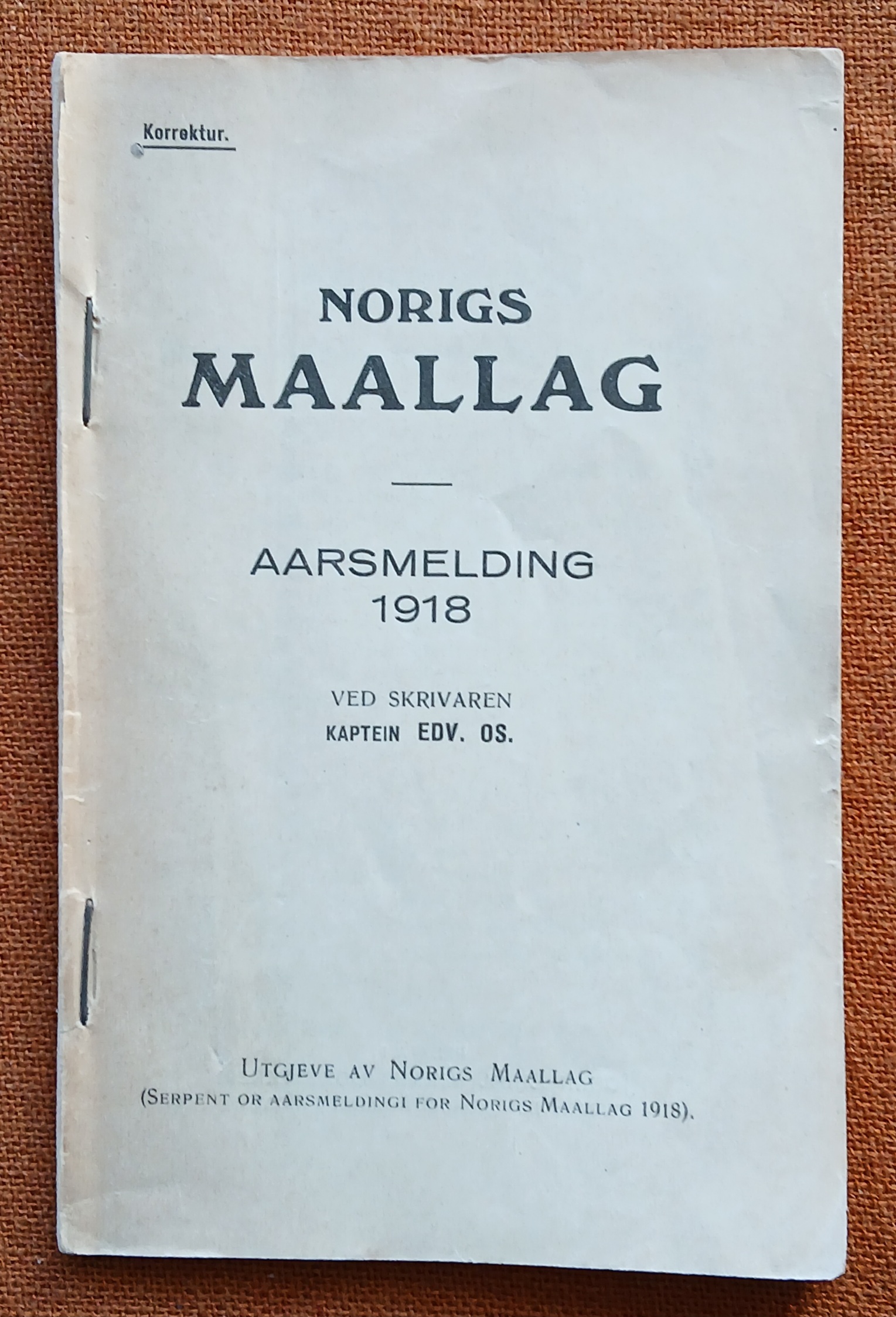 Norigs Maallag. Aarsmelding 1918