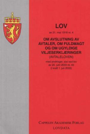 Lov om avslutning av avtaler, om fuldmakt og om ugyldige viljeserklæringer (avtaleloven) av 31. mai 1918 nr. 4